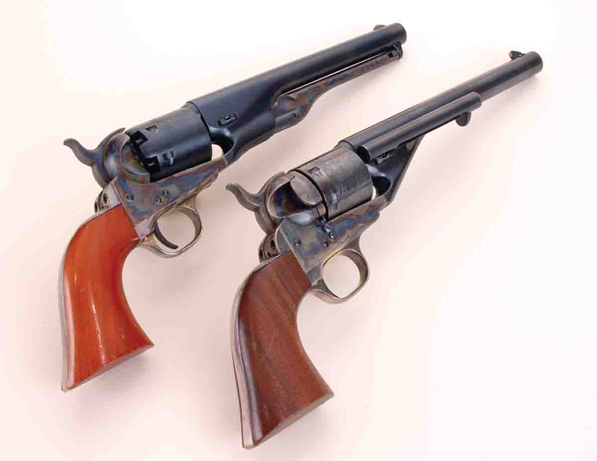 Mike’s .38 Colt conversion (right) was based on a Colt Model 1861 .36 cap & ball 2nd Generation.